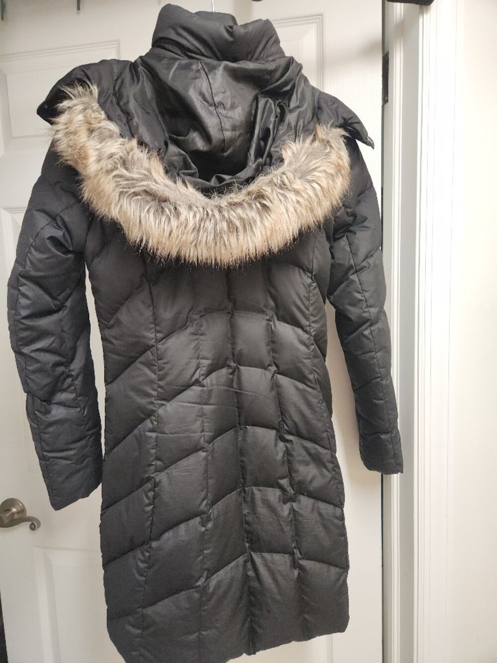 Eddie Bauer EB650 Black Goose Down Quilted Puffer Coat Sz S Removable Hood